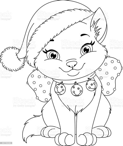 Christmas Cat Coloring Page Stock Illustration Download Image Now Istock
