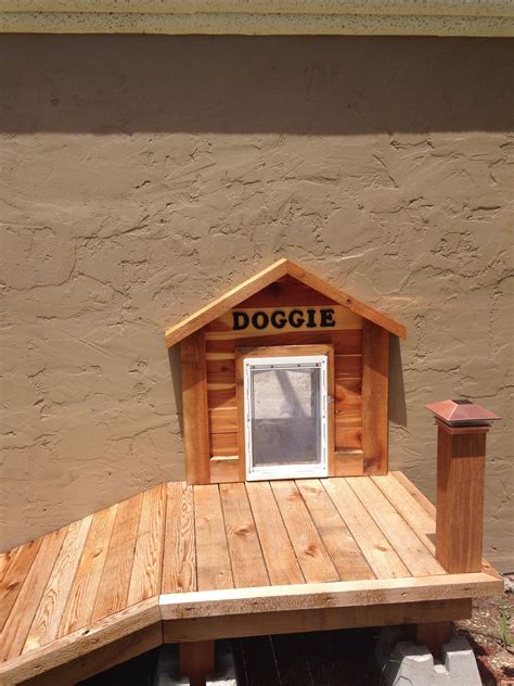 Use plastic slide as template. Doggie door & ramp by Gary Kunshier | Pallet dog house, Dog door, Dog house