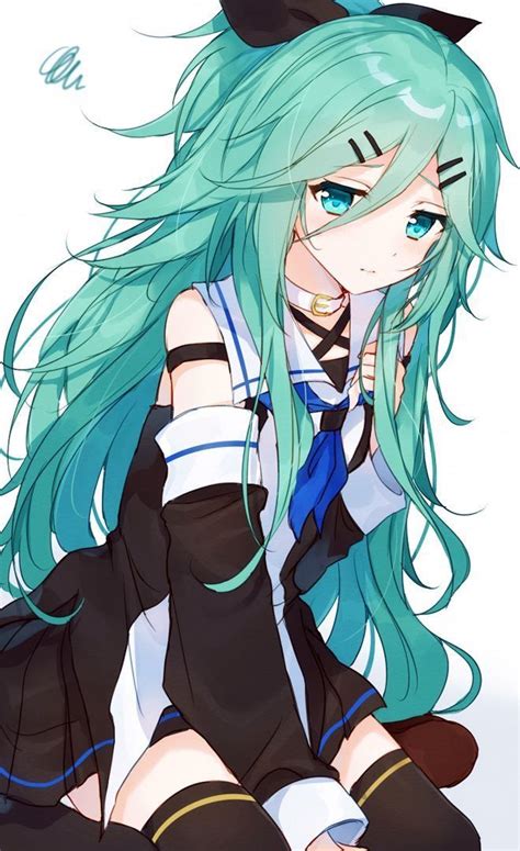 Bluegreen Hair Bluegreen Eyes Kawaii Girl Anime Dễ Thương Tóc Xanh Lá