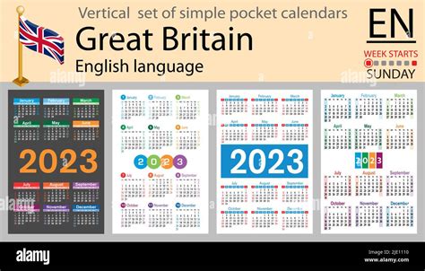 English Vertical Pocket Calendar For 2023 Two Thousand Twenty Three