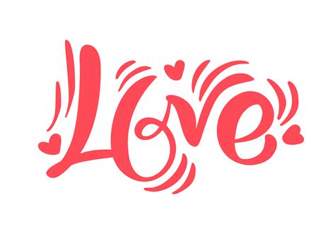 Red Calligraphy Word Love Vector Valentines Day Hand Drawn Lettering Heart Holiday Design