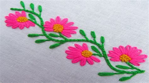 Hand Embroidery Easy Flower Border Line Embroidery Design Youtube