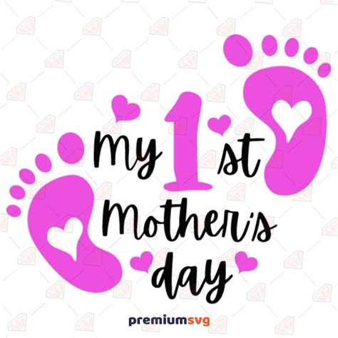 Pink My First Mothers Day With Footprint Svg Cut File Premiumsvg