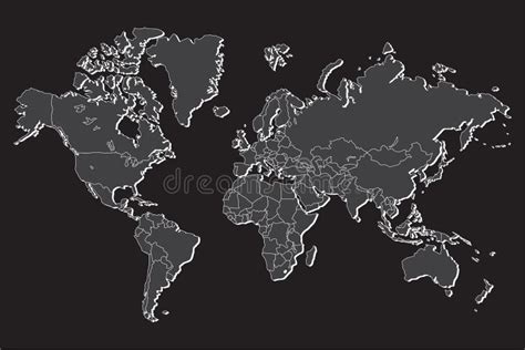 Political World Map With Shadow Isolated On Gray Background Vector