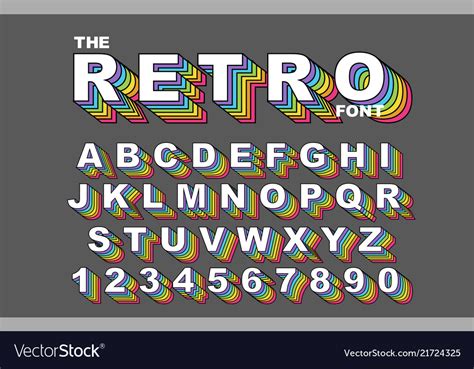 80 S Retro Alphabet Font Rainbow Vintage Vector Image