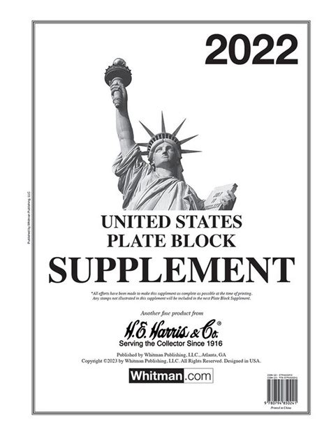 H E Harris Us Plate Block Supplement For Stamps Issued In 2022