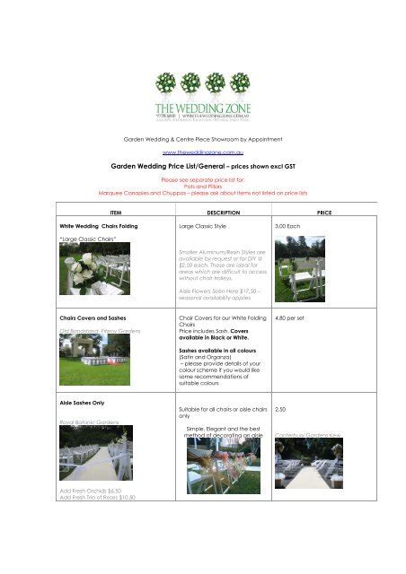 Garden Wedding Decorations Price List - The Wedding Zone