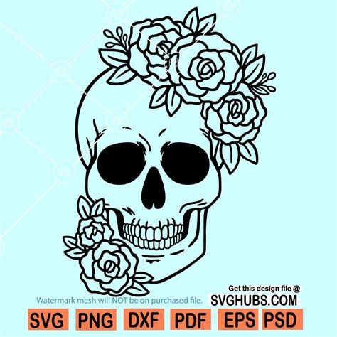Art And Collectibles Digital Prints Prints Floral Skull Svg Rose Skull