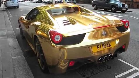 Striking Gold Colour Ferrari 458 Italia In Pont Street