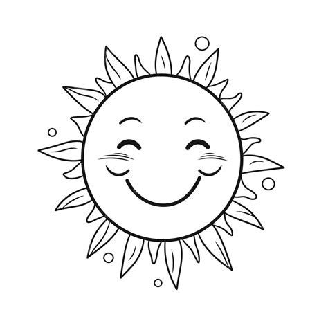 The Smiling Sun Is Shown In Black And White Outline Sketch Drawing