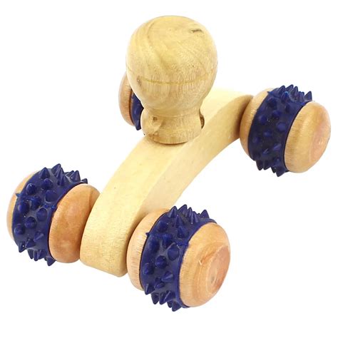 Uxcell Blue Rubber Wooden 4 Wheels Manual Back Body Massage Roller In Massage And Relaxation From