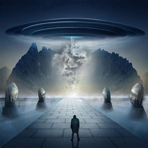 New single 'barely alive' available now. Download wallpaper 3415x3415 silhouette, ufo, art, lake ...