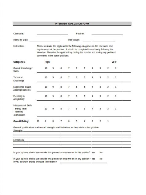 Free Sample Interview Evaluation Forms In Pdf Ms Word Excel Vrogue