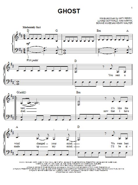Ghost Sheet Music Katy Perry Easy Piano