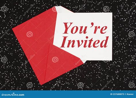 You Are Invited Greeting Card With Red Envelope On Black Stock Image