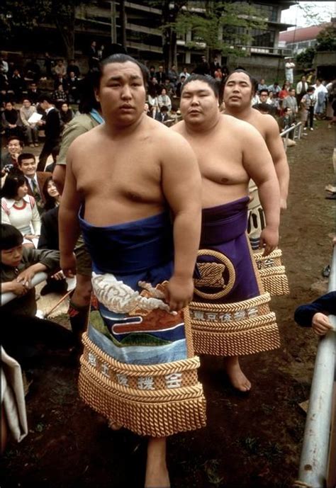 Sumo Wrestlers In Their Pre Match Regalia Prior To A Bout Honshu 1972