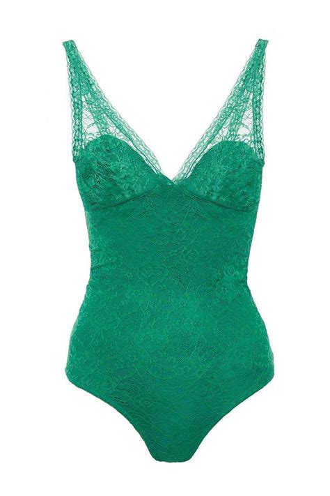 Green Lace Scallop Bodysuit Quiz Clothing