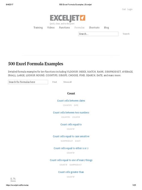 500 Excel Formula Examples Exceljet Pdf Database Index