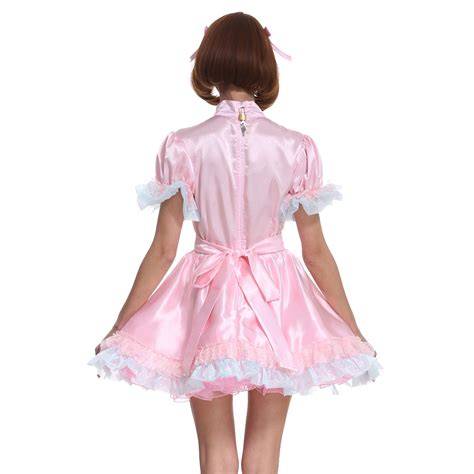 Gocebaby Sissy Girl Maid Powder Pink Lockable Bow Satin Dress Uniform