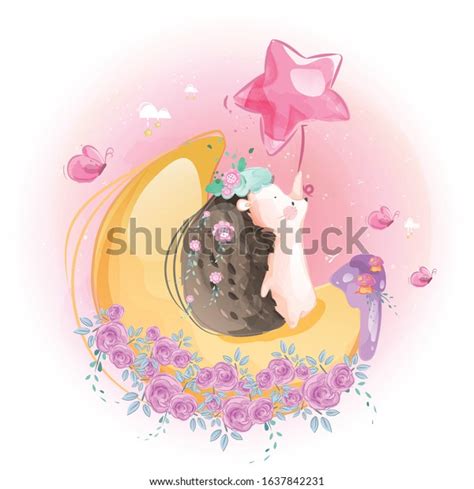 Cute Little Dwarf Porcupine Moon Bright Stock Vector Royalty Free