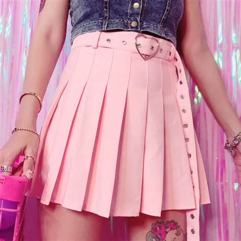 Aliexpress Com Buy Harajuku Punk Style Heart Shape Belt Pleated Skirt