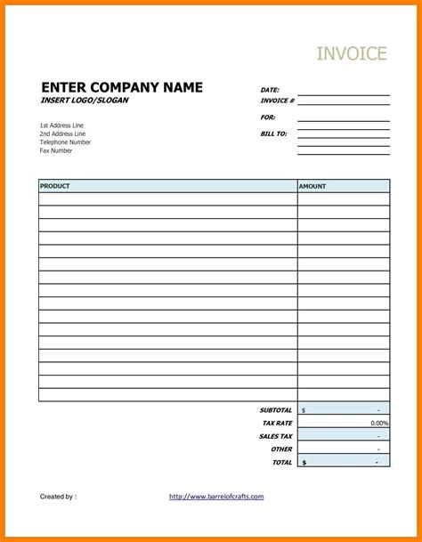 Sample Of Blank Invoice Forms Cards Design Templates