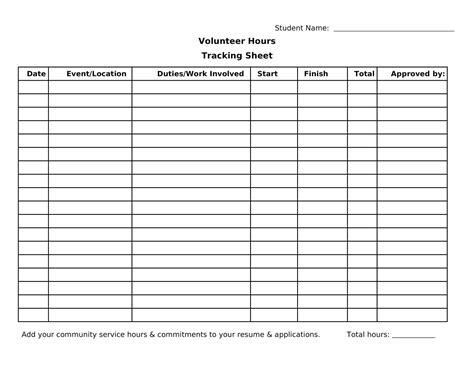 Free Printable Volunteer Hours Log Templates Excel Pdf Form Sheet
