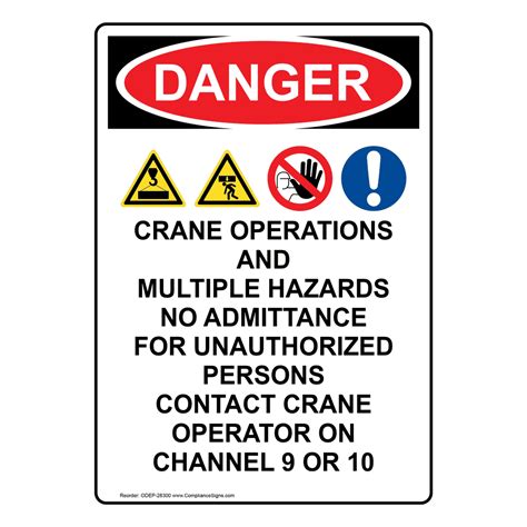 Osha Danger Crane Operations And Sign With Symbol Ode 28300