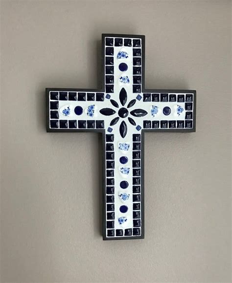 Wood Cross With Blue Ceramic Mosaic Tiles Mosaic Cross Etsy Ceramic