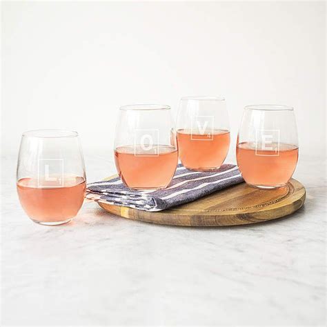 Cathy S Concepts CATHYS CONCEPTS Love Scrabble Pc Wine Glass Stemless Wine Glasses Wine