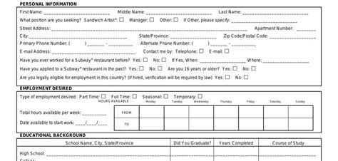 Subway Employment Application ≡ Fill Out Pdf Forms Online