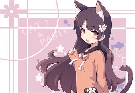 Download 480x854 Anime Cat Girl Animal Ears Brown Hair Loli Long