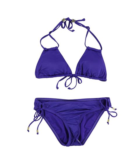 Bar Iii Womens Triangle Side Tie 2 Piece Bikini Purple X Small