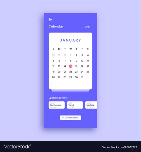 Calendar App Ui Design Royalty Free Vector Image