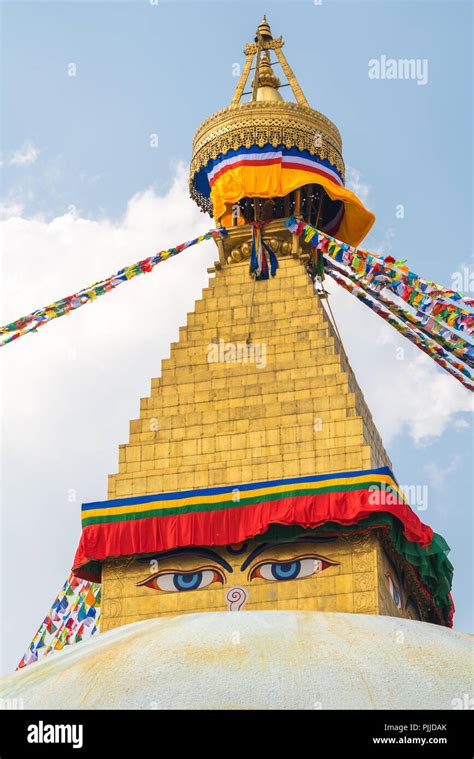 Boudhanath Stupa And Prayer Flags In Kathmandu Nepal Buddhist Stupa