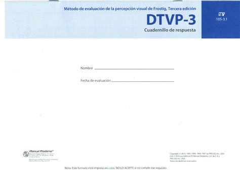 Cuadernillo DE Respuesta DTVP 3 Evaluación Psicológica En La Niñez