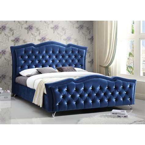 Royal Blue Tufted Classic Velvet Queen Platform Bed With A 65 In Tall