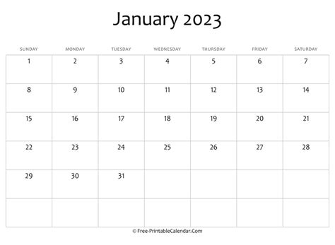 Editable 2023 January Calendar