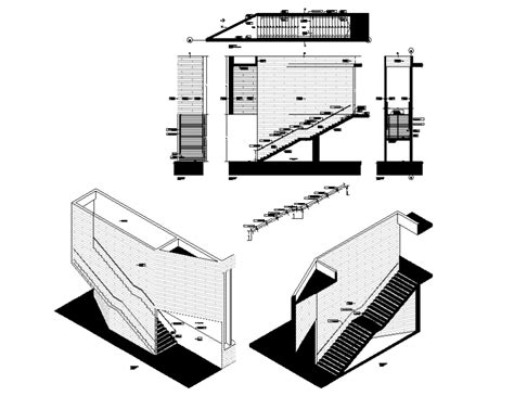 Development Staircases Elevation Section And Constructive Structure