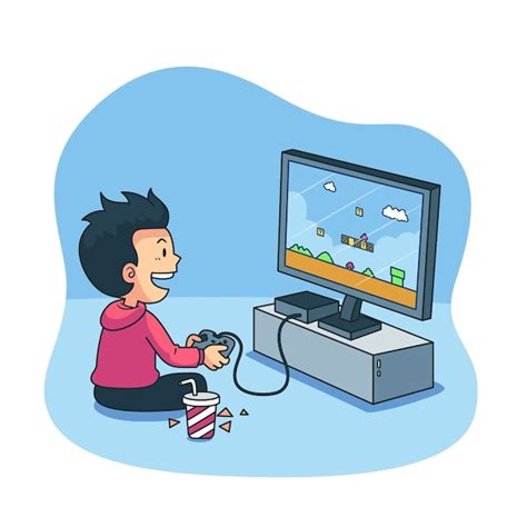 Nino Jugando Videojuegos En Animado Nina De Dibujos Animados Pequeno