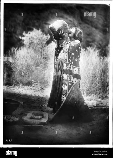 Young Havasupai Indian Women Drinking From A Water Jug Ca1900 Stock