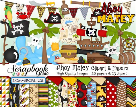 Ahoy Matey Clipart And Papers Kit 23 Png Clipart Files 20 Jpeg Etsy