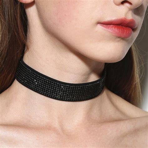2017 New Punk Shining Black Rhinestone Diamante Choker Necklace For Women Simple Chocker Collar