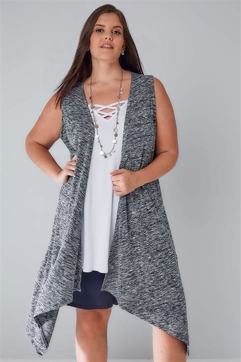 Navy Mix Sleeveless Longline Knitted Waistcoat Wrap Plus Size 16 To 36
