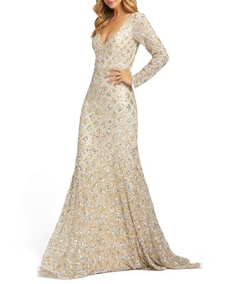 Mac Duggal Embellished V Neck Gown And Reviews Dresses Women Macys In 2021 Sequin Gown