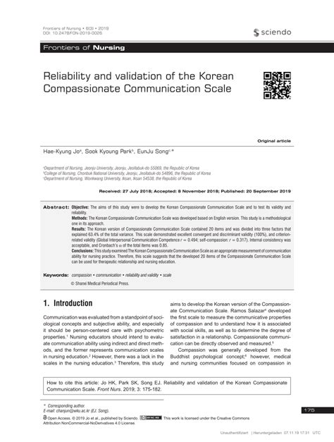 Pdf Reliability And Validation Of The Korean Compassionate