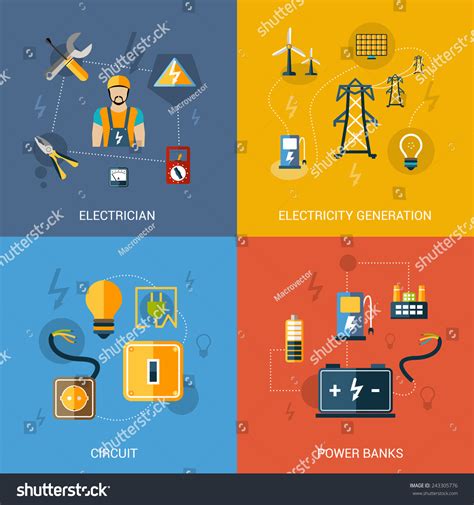 Electricity Design Concept Set With Electrician Generation Circuit