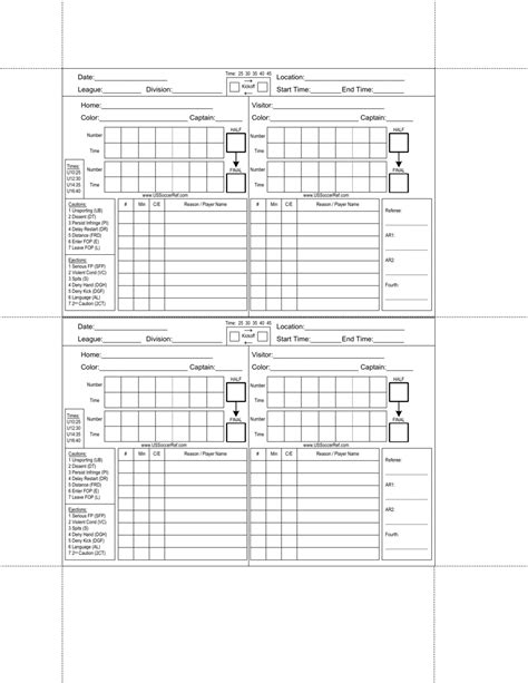 Soccer Referee Game Card Template