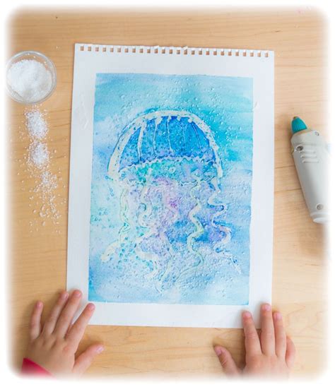 3d 🎨jellyfish 💦watercolor Hot Glue Texture Raised Salt Painting Process Art Process Art Salt