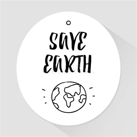 Sticker With Lettering Text Save Earth And Silhouette Of Planet Vector